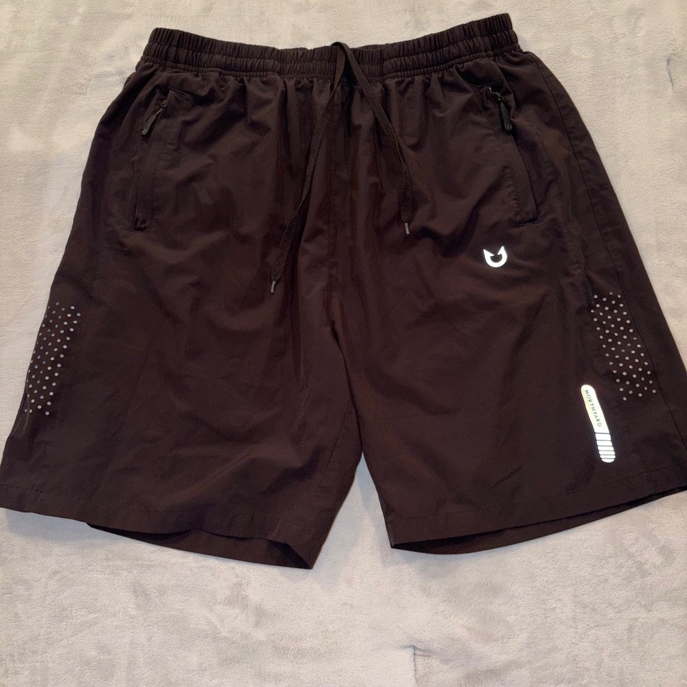 Northyard Mens Athletic Running Shorts Black XL Zipper Pockets Reflective Logo